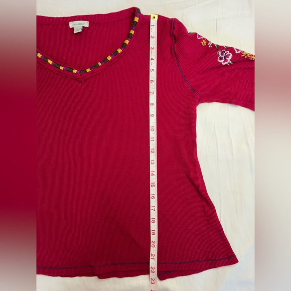 Sundance Red Thermal Waffle Weave Embroidered Cotton Top Shirt Women’s Large - Picture 9 of 9